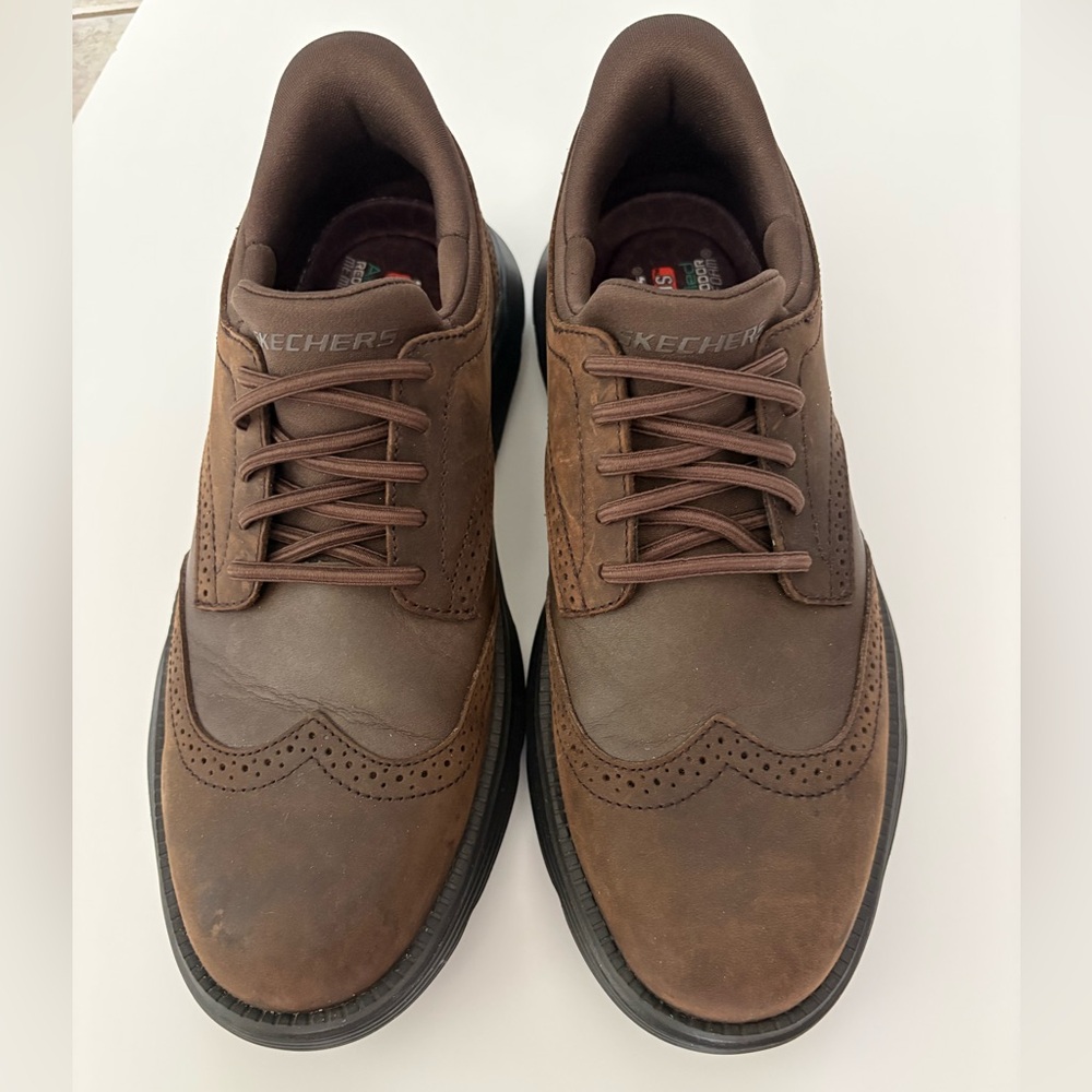 Skechers Men's Brown Leather Wingtip slip ons Casual  Shoes